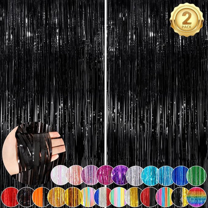 Black Fringe Curtain Party Streamers 2Pack 3.3x8.3 Ft Foil Fringe Backdrop by UWPVOWSR