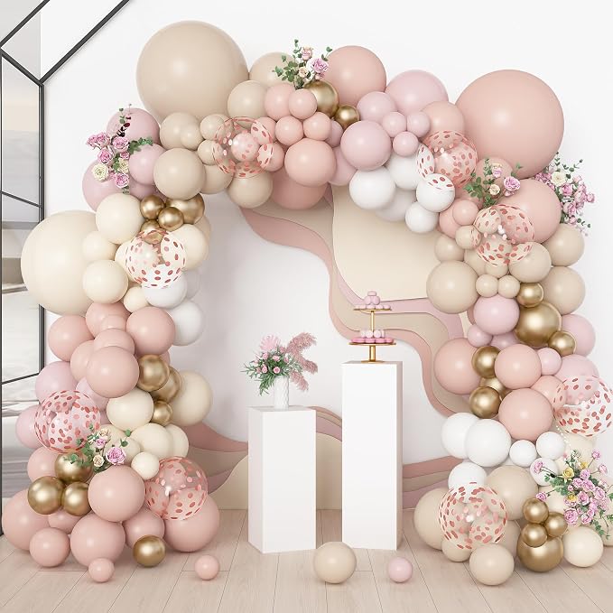Amandir 173Pcs Boho Dusty Pink Balloon Arch Garland Kit | Neutral Baby Pink by Amandir