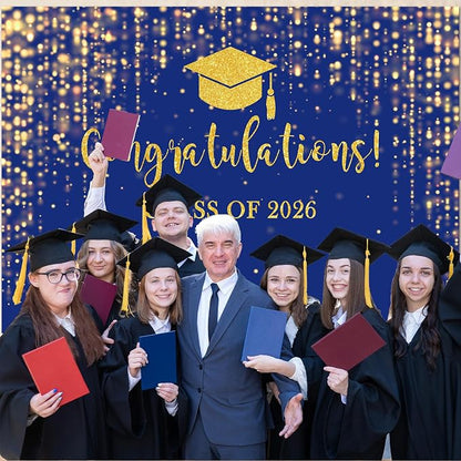 Mocsicka Class of 2026 Backdrop Blue Gold Glitter Bokeh Graduation Party - Image 8