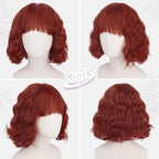 BARSDAR Copper Red Short Wavy Wig with Bangs - Short Copper Red Bob Wigs for Women - Curly Wavy Textured French Bob Wig with Bangs Soft Synthetic Natural Looking Face-Framing Daily
