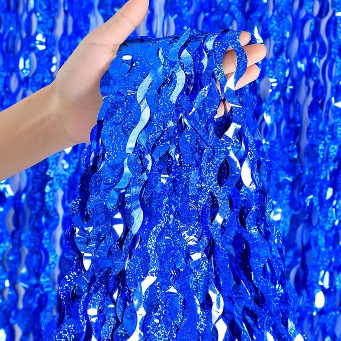 4 Pack Navy Blue Wavy Foil Fringe Curtains Party Decorations by CYLMFC