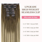 GOO GOO Clip in Hair Extensions Real Human Hair, Remy Human Hair Extensions Clip ins for Women, Natural Human Hair, 14inch 130g 9Pcs, 3/8/613 Balayage Walnut Brown to Ash Brown and Bleach Blonde