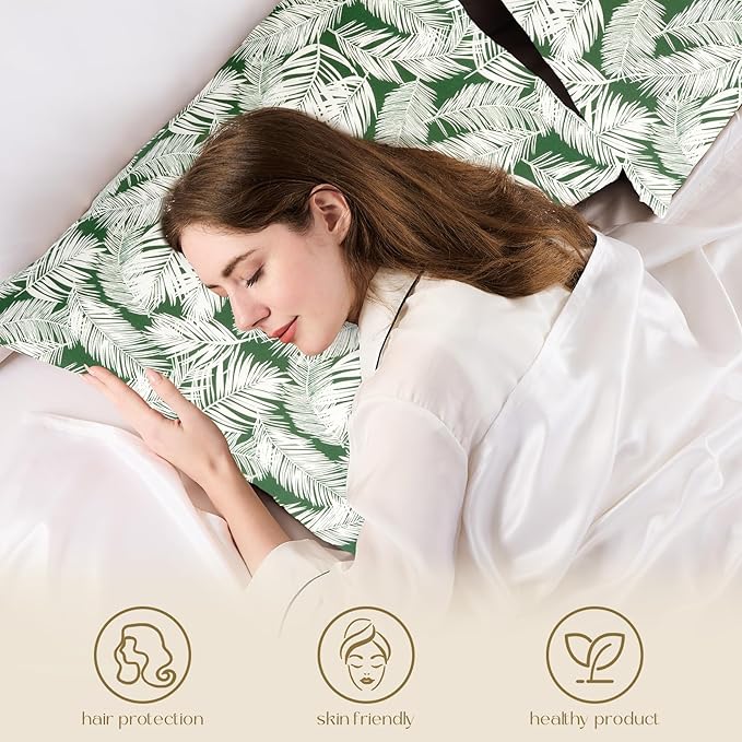 ZIMASILK 100% Pure Mulberry Silk Pillowcase for Hair and Skin Health,Both Sides 19 Momme Silk Floral Print,1pc(Queen 20''x30'',White Leaves)