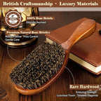 Boar Bristle Hair Brush Since 1965 British Craftsmanship, Handmade Natural Wooden Slick Back Hairbrush/Beard Brush, Pure Soft Bristles Gentle Detangling Women Men Kids Thin Fine Hair, Smooth & Shine