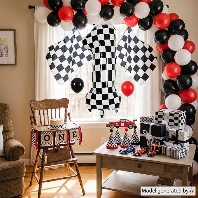 40 Inch Checkered Number 1 Balloon, Large Foil Black and White Number Balloons - Image 7