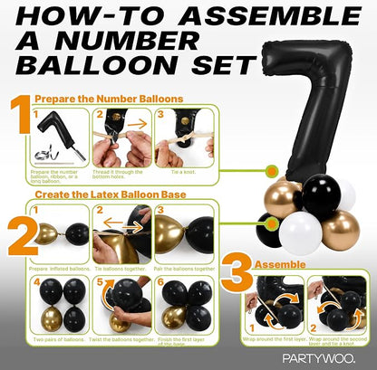 PartyWoo Number Balloons 40 Inch Black Number 7 Kit 25pcs - Image 7