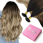 YoungSee U Tip Hair Extensions Human Hair Balayage U Tip Hair Extensions Ombre Dark Brown to Brown with Blonde K Tips Hair Extension Real Human Hair Silky 18In Balayage Utip Remy Hair 1g/s 50g