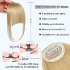 Wispy Bangs Hair Clip, 100% Human Hair Clip In Blonde Bangs for Women, Soft Layered Fake Bangs with Feathered Fringe, Easy Clip-On Design for Daily Wear & Halloween