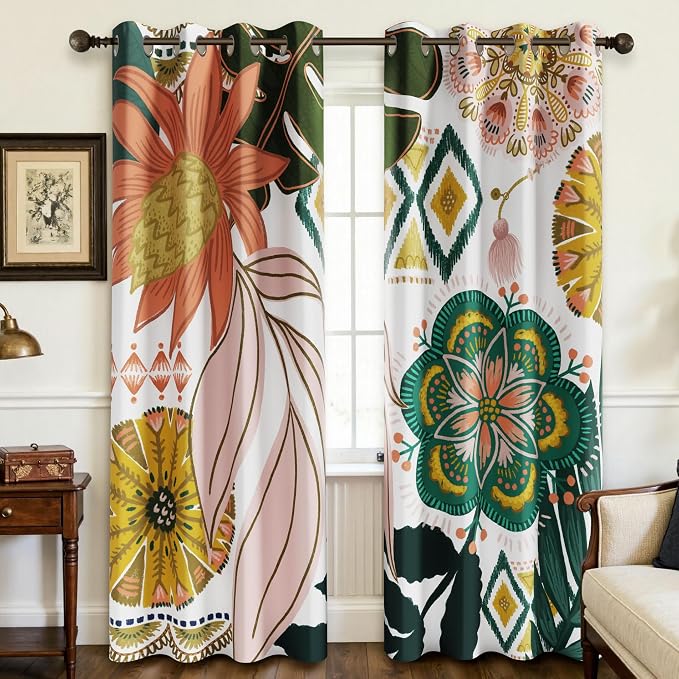 Tyrot White Boho Floral 100% Blackout Curtains by TyrotHomeDecor