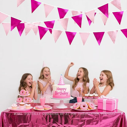 Hot Pink Party Decorations Metallic Fabric Gradient Pink Triangle Pennant - Image 5