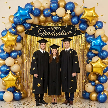 Blue Gold Star Foil Balloons, 18 Inch Metallic Blue and Gold Stars Balloon - Image 6