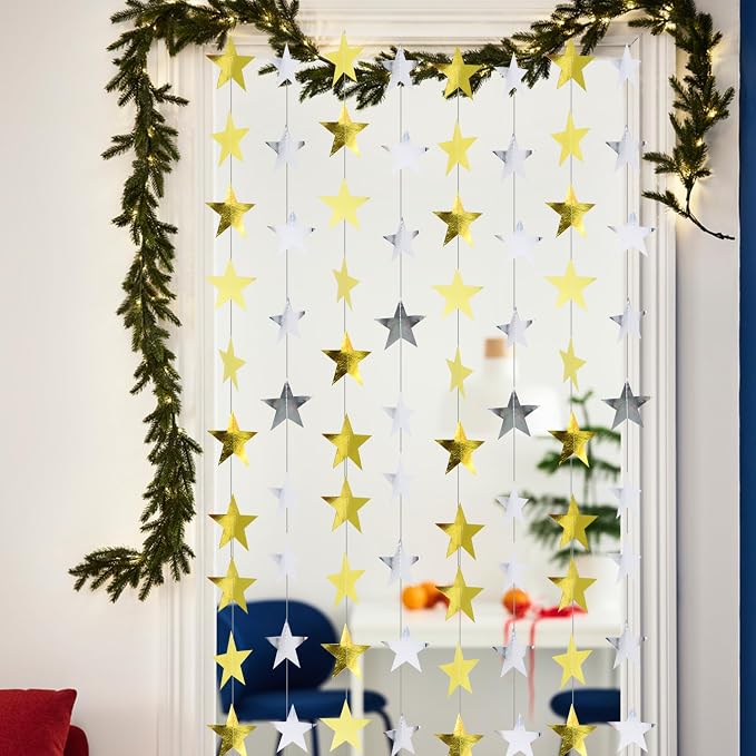 BEISHIDA Glitter Star Garland Banner Decor Gold Silver Hanging Decorations - Image 5