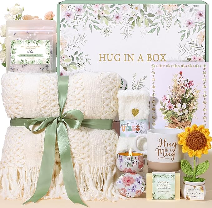 Get Well Soon Gift Baskets for Women, Self Care Gifts for Women Birthday Care Package Spa Kit, Inspirational Sunflower Christmas Gifts for Mom Her Friend Sister Wife, Thinking of You Sympathy Gift