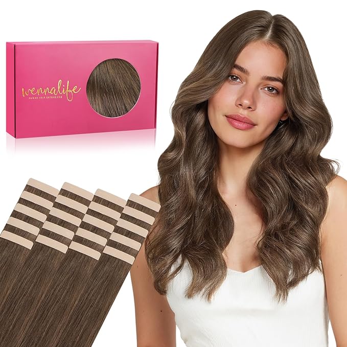 Wennalife Tape in Hair Extensions Human Hair, 20pcs 50g 18 inch 5D Remy Hair Extensions for Women Tape Ins Straight Extensiones De Cabello Humano Skin Weft