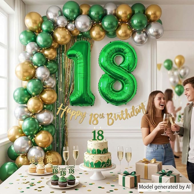 Green Number 18 Balloon 40 Inch, Shiny Foil Duo - Image 6