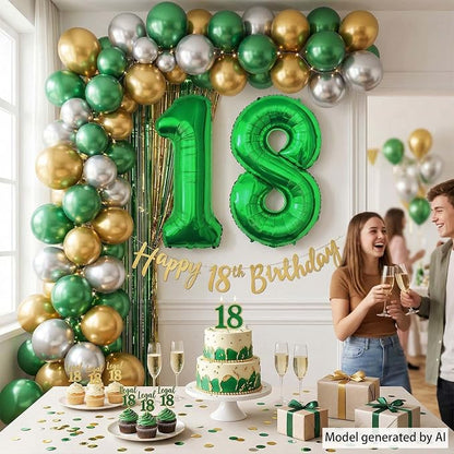 Green Number 18 Balloon 40 Inch, Shiny Foil Duo - Image 6