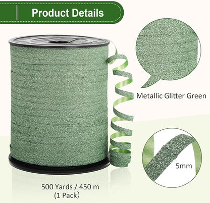 Green Ribbon 500 Yard, Glitter Green Curling Ribbon, Shiny Metallic Curling - Image 5