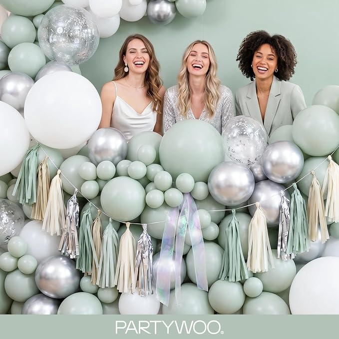 PartyWoo Dusty Green Balloons 100pcs Sage Olive Eucalyptus Green Boho Color | - Image 5