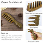 Thicken Wooden Wide Tooth Comb, Large Natural Sandalwood Hair Combs for Curls, Women and Men, Detangles Long Thick Wet or Dry Hair, Head Scalp Massager, Anti-static (Green Sandalwood)