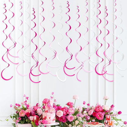 36 Pcs Hot Pink Hanging Swirl Decorations Ombre Pink White Felt Swirl Streamer - Image 5