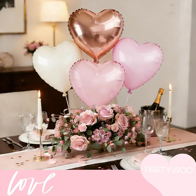 PartyWoo White Pink White Pink Heart Foil Balloons 15pcs 18 Inch | Balloons - Image 3
