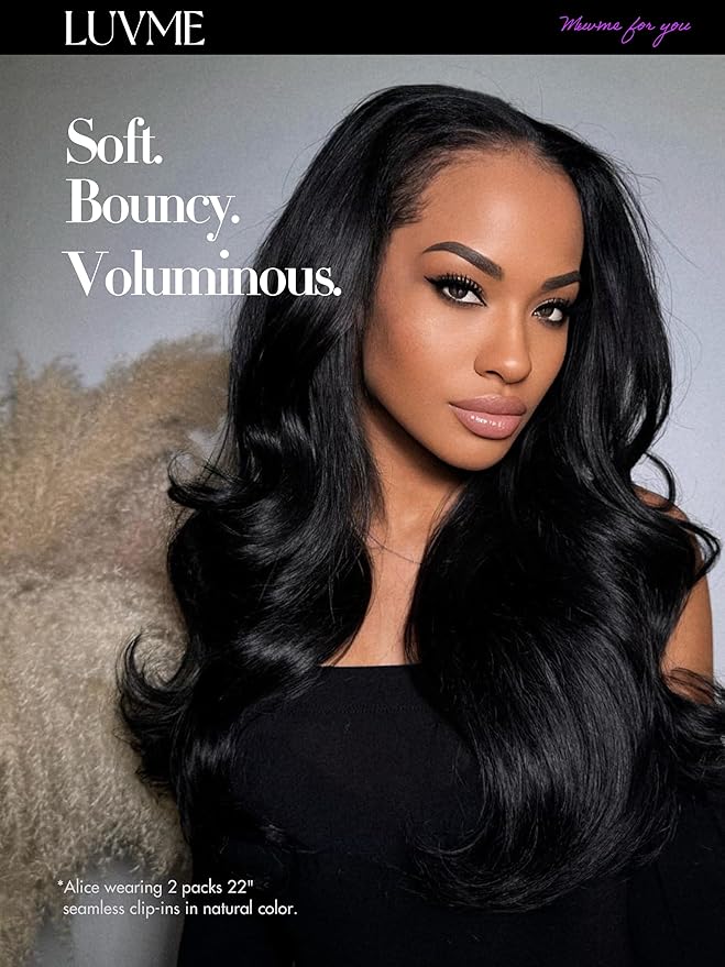 LUVME Body Wave Seamless 110g 7Pcs Clip in Hair Extensions Full Max with 24inch Remy Human Hair Extensions, Natural Black 100% Real Soft Hair