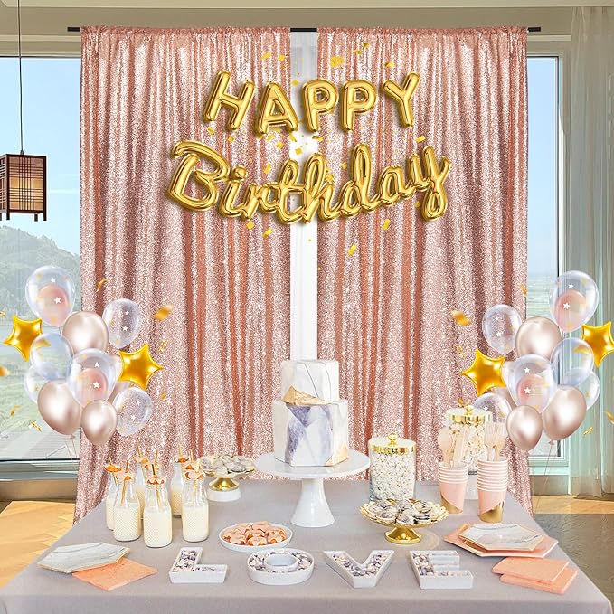 PartyDelight Rose Gold Sequin Backdrop Curtains 5x10ft 2 Panels | Sparkly 3mm - Image 8