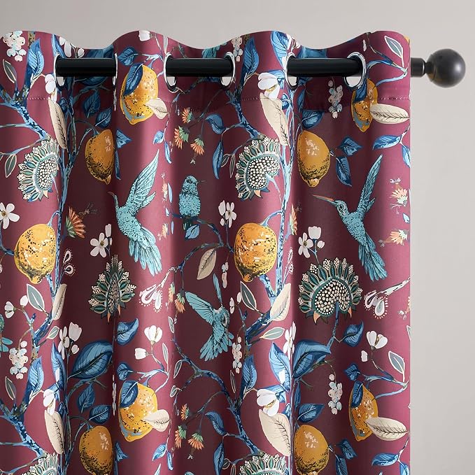 Rust Vintage Floral Curtains 84 Inch Long Luxury Whimsical Euro Flower Lemon by Topfinel