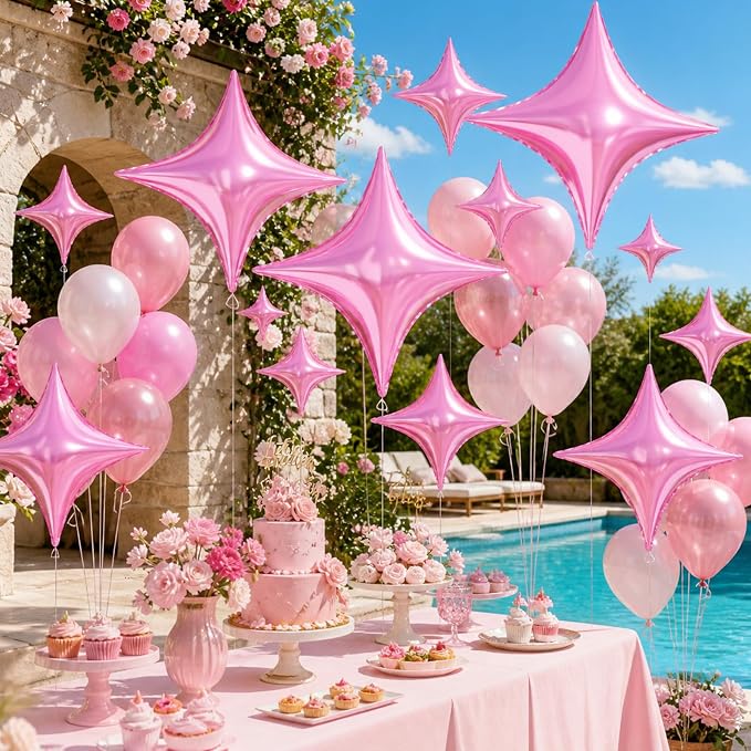 Pink Star Balloons, 26 Inch and 10 Inch Pink Stars Shaped Balloon - Image 7