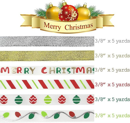 Christmas Ribbon 3/8 inch Thin Holiday Ribbon Set in Red, Xmas Wreath Decor - Image 3