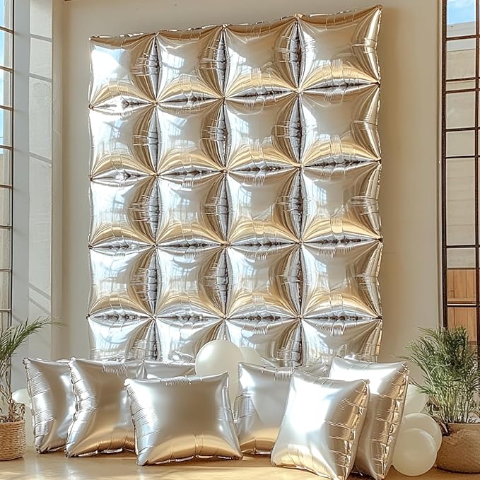 NISOCY 48PCS Metallic Silver Square Foil Balloons Wall Backdrop | Double Sided - Image 5