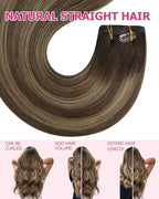 YoungSee 135g Clip in Human Hair Extensions Silky Straight Human Hair Clip in Extensions Balayage Chocolate Brown Mix Caramel Blonde Clip ins Real Hair Extension Brown Add Volume 16inch