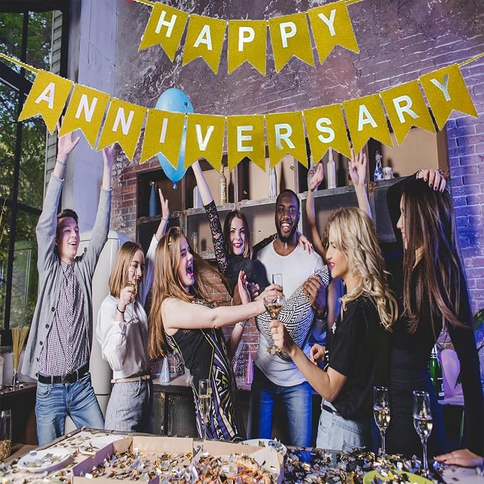 Happy Anniversary Banner Gold Glitter Banner - Image 4