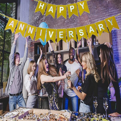 Happy Anniversary Banner Gold Glitter Banner - Image 4