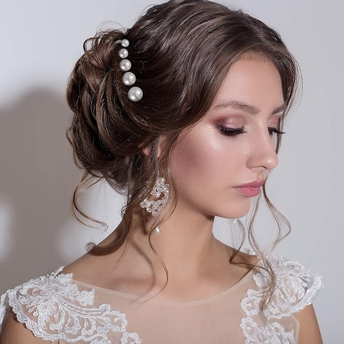32 Pieces Wedding Pearl Hair Pins Bridal Pearl Rhinestone Hair Accessories U Shape Barrette for Bride Bridesmaid Women(Gold, Silver)