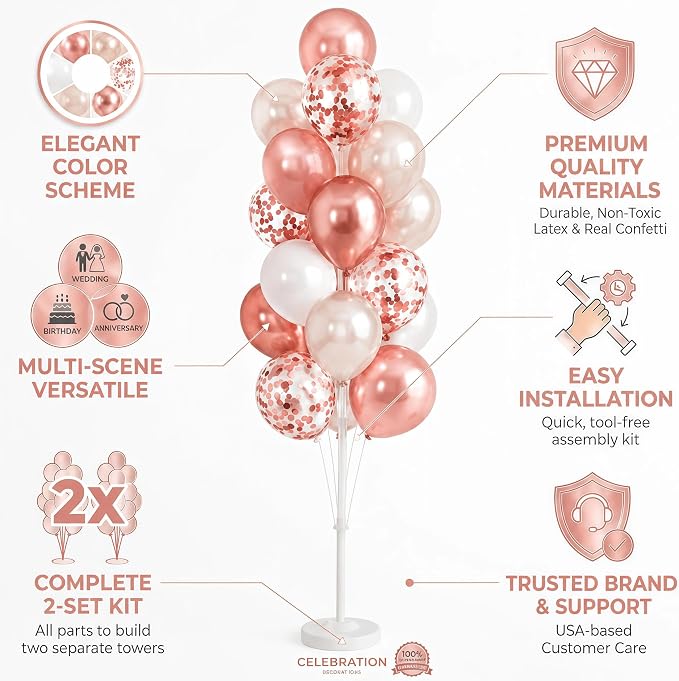 HIINS Rose Gold White Balloon Stand Kit Set of 2 - Image 3