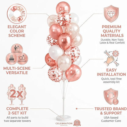 HIINS Rose Gold White Balloon Stand Kit Set of 2 - Image 3
