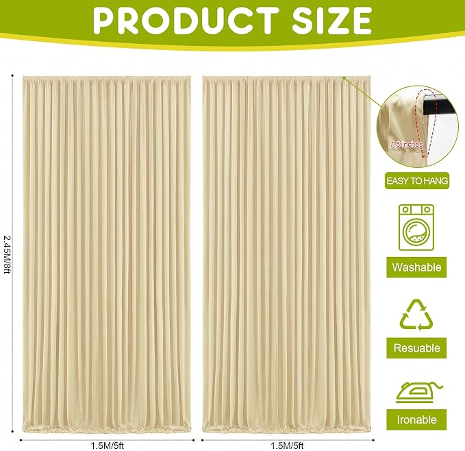 Beige Backdrop Curtain for Wedding Parties Backdrop Drapes 10x8FT | Wrinkle - Image 2