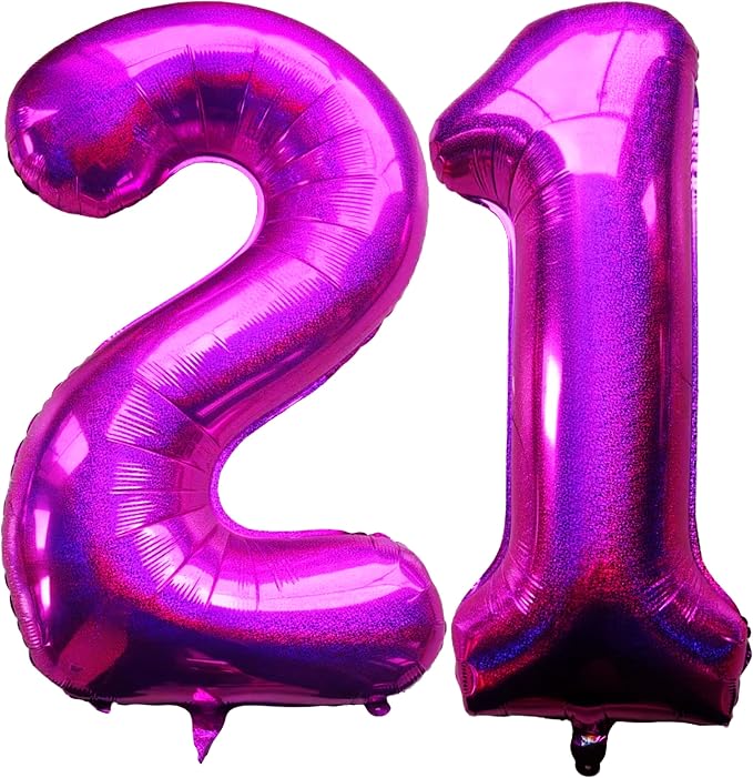Laser Hot Pink Number 21 Balloons 40 Inch Giant Number Pink 21 Foil Mylar by COLORFULELVES