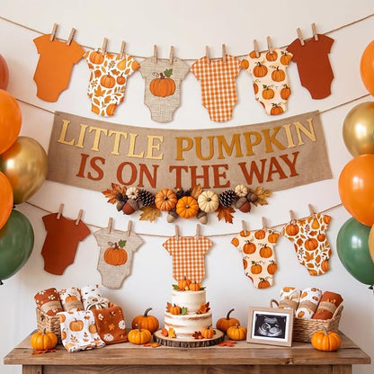 Frienda Baby in Bloom Paper Banner Baby Shower Fall Pumpkin Paper Bodysuit - Image 6