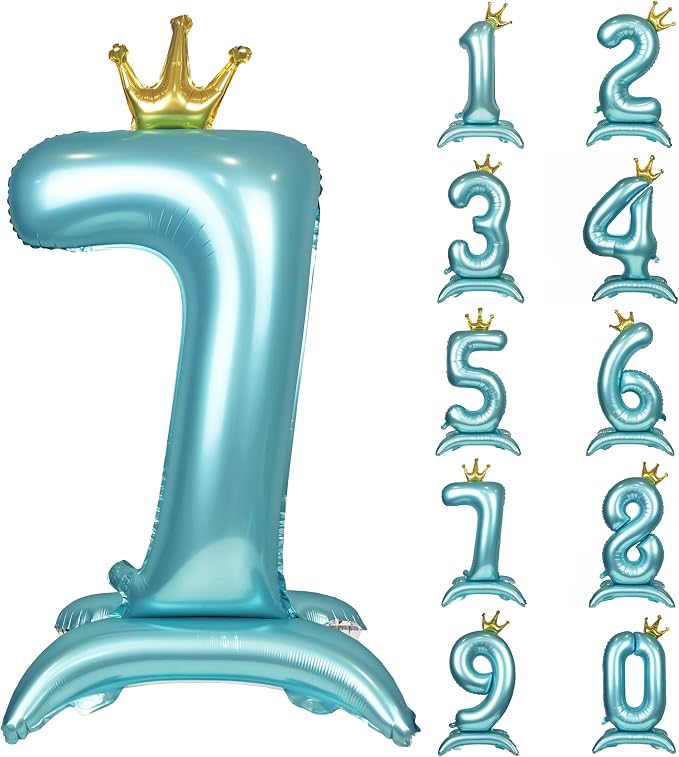 Blue Crown Number 7 Foil Balloon Standing Blue digital 7 Foil Balloon | by YOIOZAIZAI