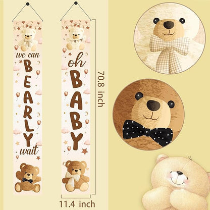 We Can Bearly Wait Baby Shower Decorations 2Pcs Bear Baby Shower Porch Sign - Image 3