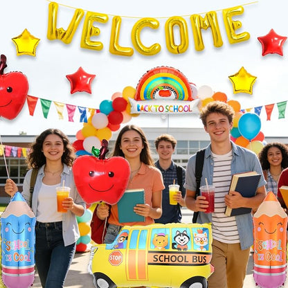 15 Pcs Back to School Balloons, School Bus Balloon, "WELCOME" Gold Letter - Image 5