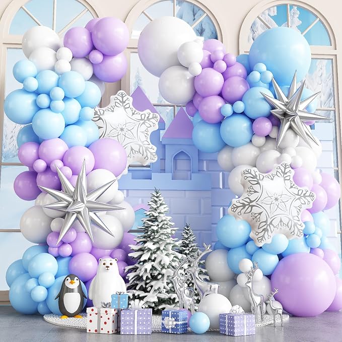 Winter Wonderland Balloon Arch Garland Kit, Baby Blue Purple Balloons by Paeyeq