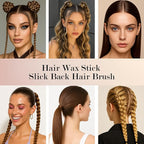 Hair Wax Stick & Boar Bristle Hair Brush, Slick Back Hair Brush for Women Men Kids, Strong Hold Smoothing Wax Stick for Slick Back Flyaways & Baby Hairs