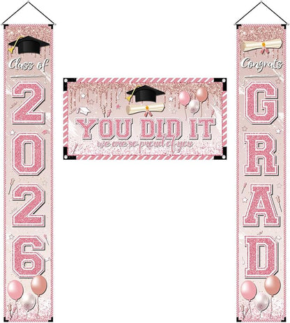 Pink Graduation Decorations Graduation Banner Class of 2026 Congrats Grad Porch by Unknown