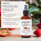 PURA D'OR ORGANIC Rosehip Seed Oil Hair Relaxer (4 Oz x2 = 8 Oz) 100% Pure Cold Pressed USDA Certified All Natural Anti-Aging, Scar Treatment, Gua Sha Massage, Face, Hair & Skin - Women & Men