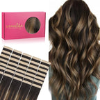 WENNALIFE Tape in Hair Extensions Human Hair, 40pcs 100g 22 inch Balayage Dark Brown Mixed Chestnut Brown Hair Extensions Real Human Hair Straight Tape in Extensions Invisible Human Hair Extensions