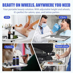 Rolling Salon Tray, Adjustable Salon Tray on Wheels, Premium Aluminum Tattoo Tray Cart for Spa Clinic, Silver