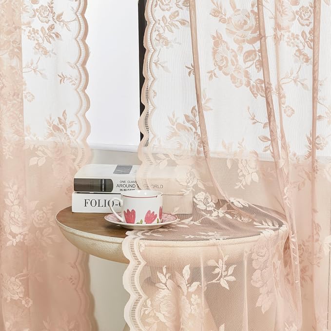 SEEKRIGHT Blush Pink Lace Curtains - Image 4